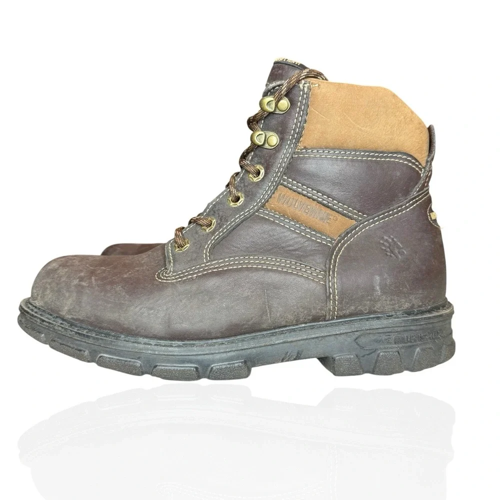 Wolverine Multishox Leather Work Boots 04428 Size 8.5‎ Brown Lace-Up Made In USA